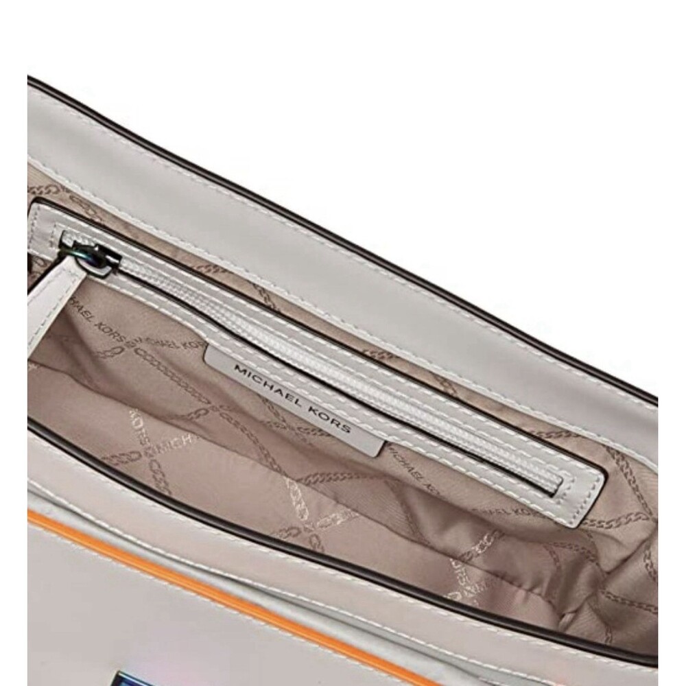 Michael Kors Manhattan Satchel Optic White Rainbow Stud Leather Bag - Picture 7 of 16